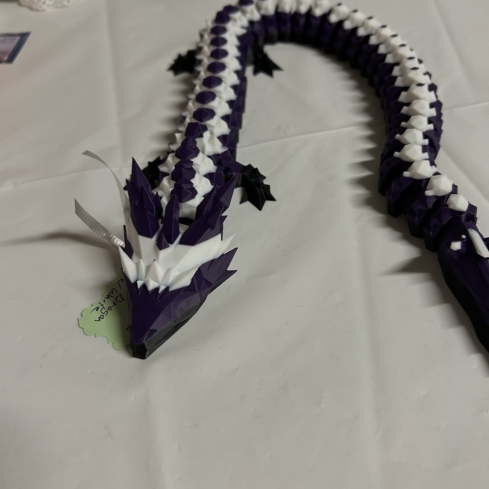 3D Printed  Articulated Dragon Purple‎ White Fidget Toys Home Office Decor 24 "